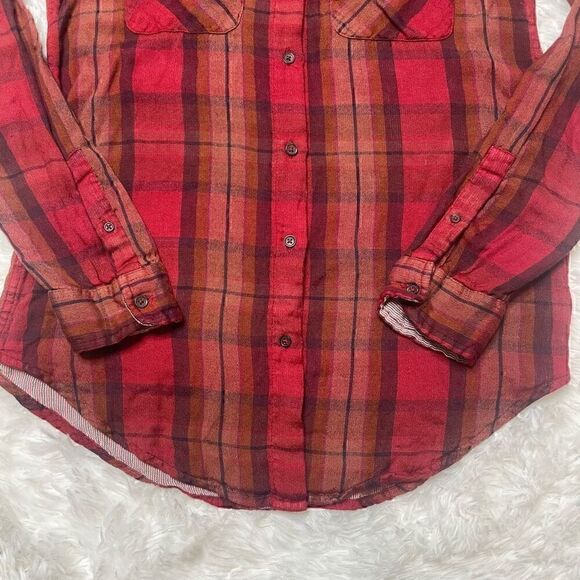 Lucky Brand Red Plaid Button Down Shirt Size XS - S Long Sleeve Soft Viscose - Picture 4 of 9
